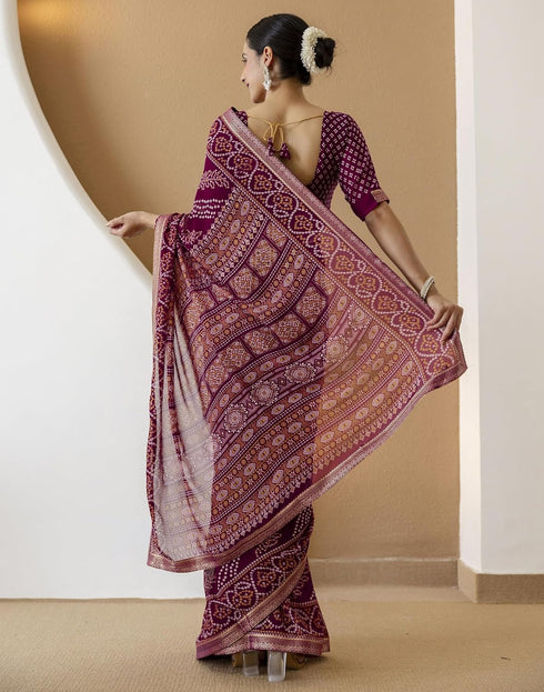 Vasthrlay Georgette Bandhani Unstitched Purple Saree