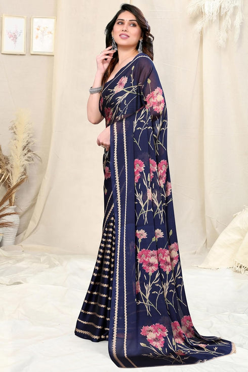 Vasthrlay Fashion Chiffon Printed Grey Ethnic Wear