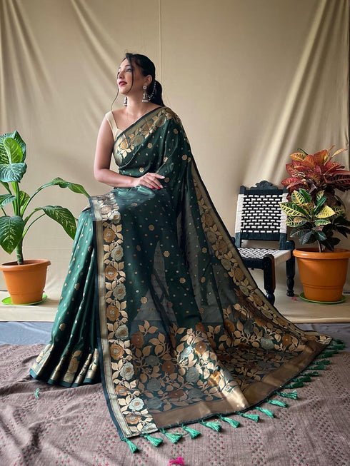 Vasthrlay Kanjivaram Banarasi Jacquard Unstitched Saree
