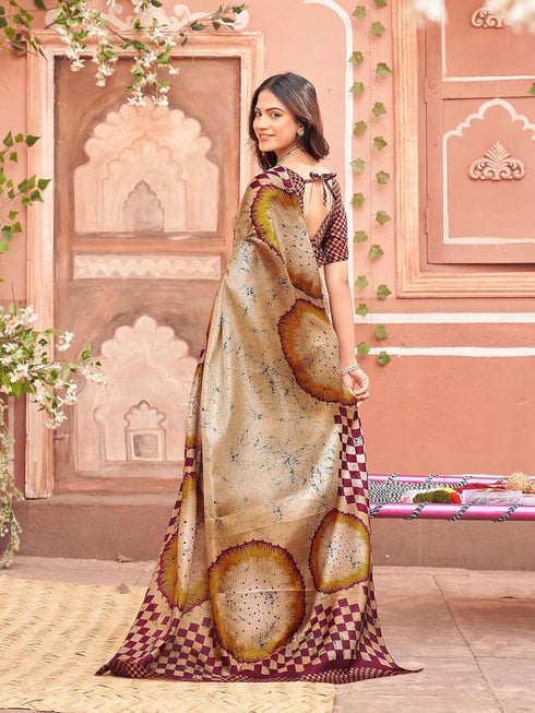 Vasthrlay Womens Printed Unstitched Dusty Pink Saree
