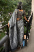 Vasthrlay Grey Slate Abstract Floral Polyester Saree With Zari Border And Ruched Unstitched Blouse Piece