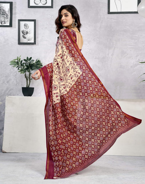 Vasthrlay Womens Printed Unstitched Light Green Saree