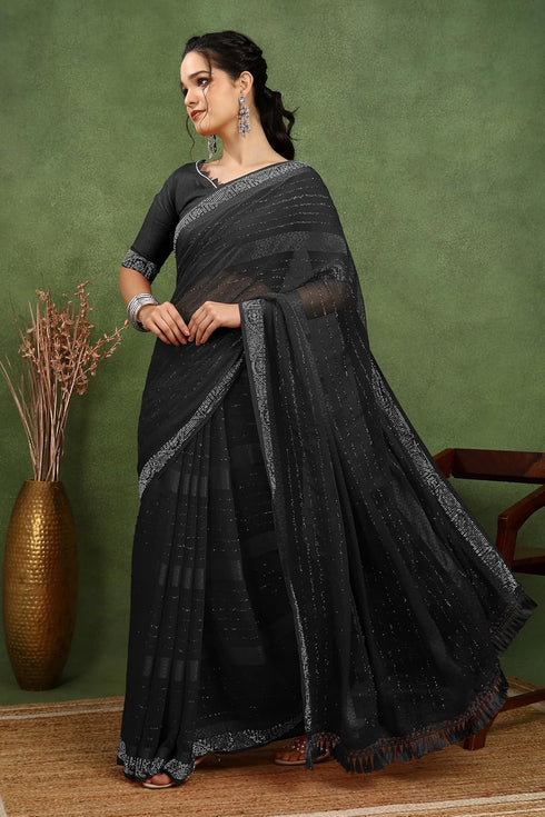 Vasthrlay Fashion Georgette Stripes Navy Ethnic Wear
