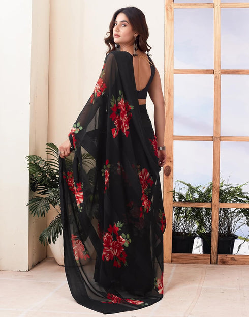 Vasthrlay Georgette Sequence Unstitched Black Saree