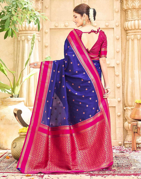 Vasthrlay Womens Paithani Unstitched Blue Saree