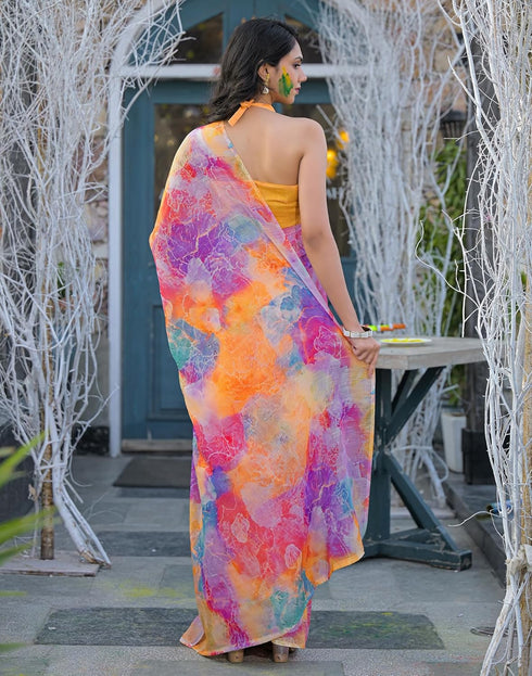 Vasthrlay Womens Printed Unstitched Off White Saree