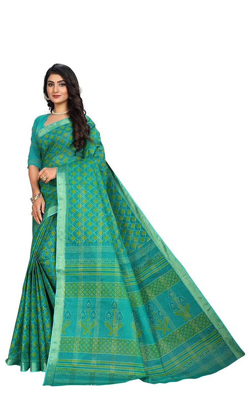 Vasthrlay Cotton Printed Green Saree