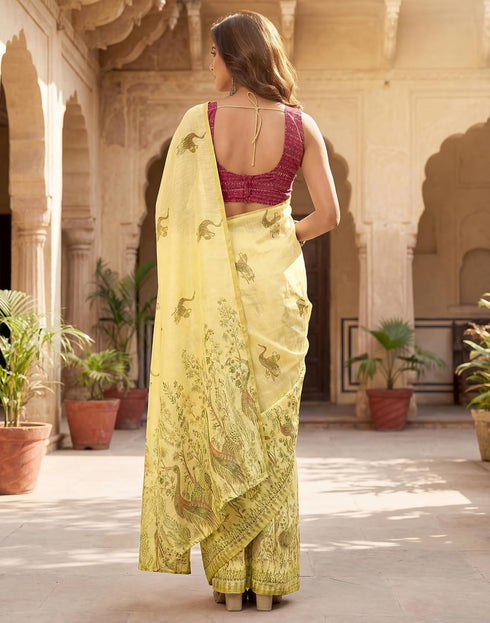 Vasthrlay Chanderi Printed Unstitched Beige Saree