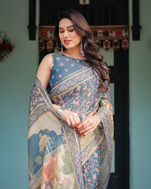 Vasthrlay Handloom Tassels Botanical Saree