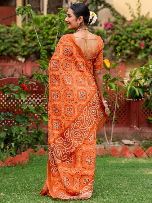 Vasthrlay Bandhani Printed Unstitched Peach Saree