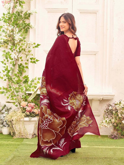 Vasthrlay Womens Abstract Unstitched Off White Saree