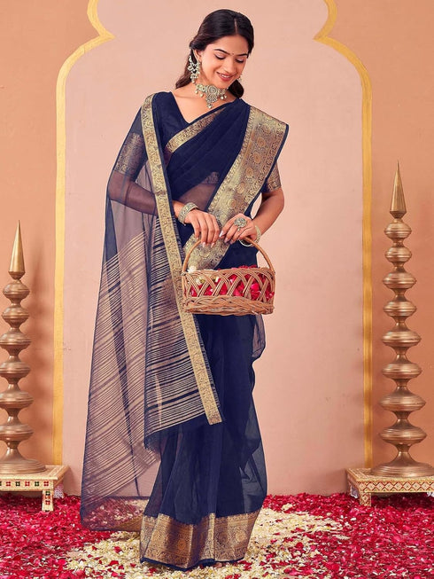 Vasthrlay Organza Jacquard Unstitched Light Green Saree