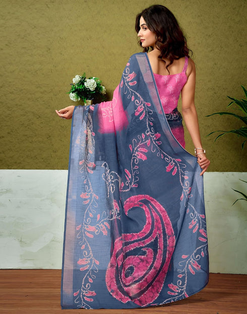 Vasthrlay Womens Cotton Printed Pink Saree