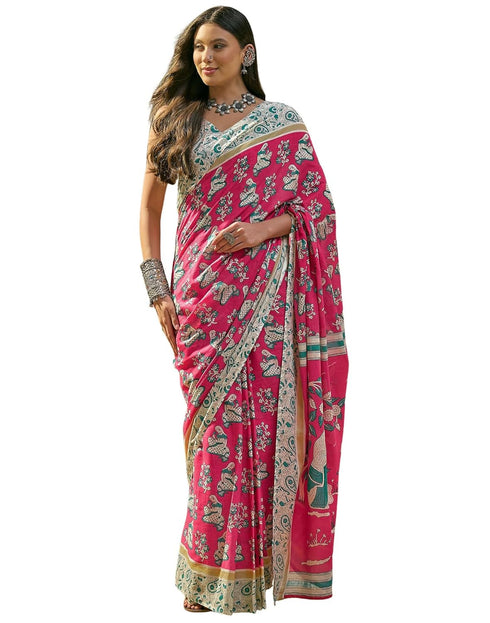 Vasthrlay Womens Printed Unstitched Maroon Saree