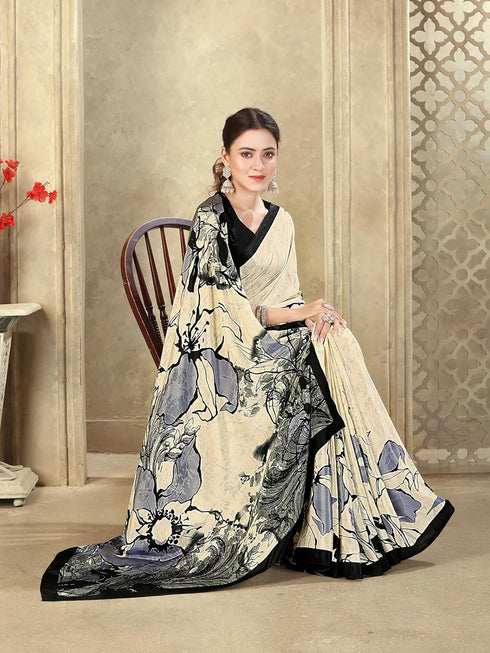 Vasthrlay Printed Off White1 White Saree