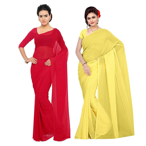 Vasthrlay Georgette Unstitched Yellow Red Free Ethnic Wear