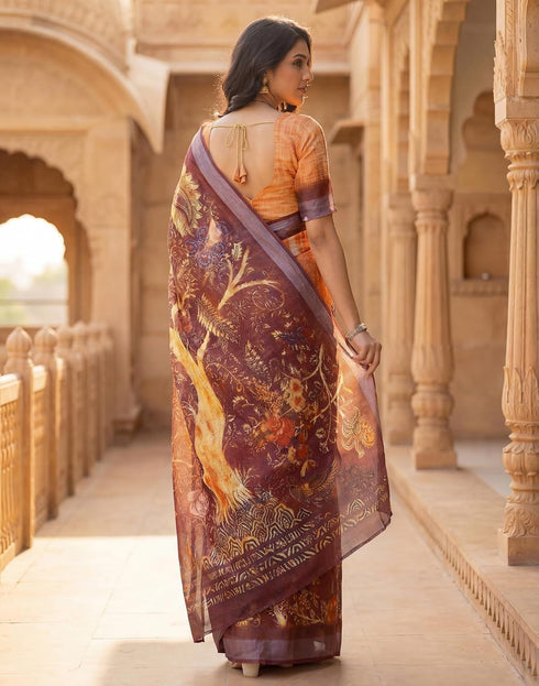 Vasthrlay Womens Printed Unstitched Dusty Pink Saree