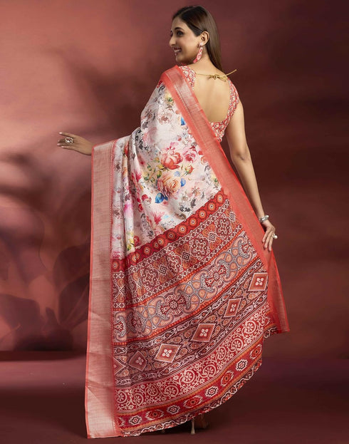 Vasthrlay Womens Printed Unstitched Navy Blue Saree