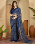 Vasthrlay Georgette Embroidery Blue Saree With Unstitched Blouse Piece