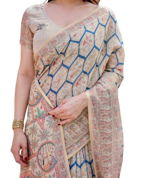 Vasthrlay Turquoise Embroidery Traditional Saree
