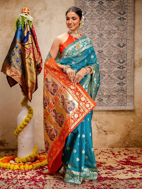 Vasthrlay Weaving Paithani Unstitched Maroon Saree