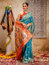 Vasthrlay Weaving Paithani Teal Blue Saree With Orange Unstitched Blouse Piece