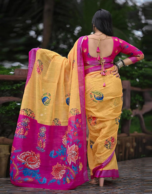 Vasthrlay Chanderi Printed Unstitched Blue Saree