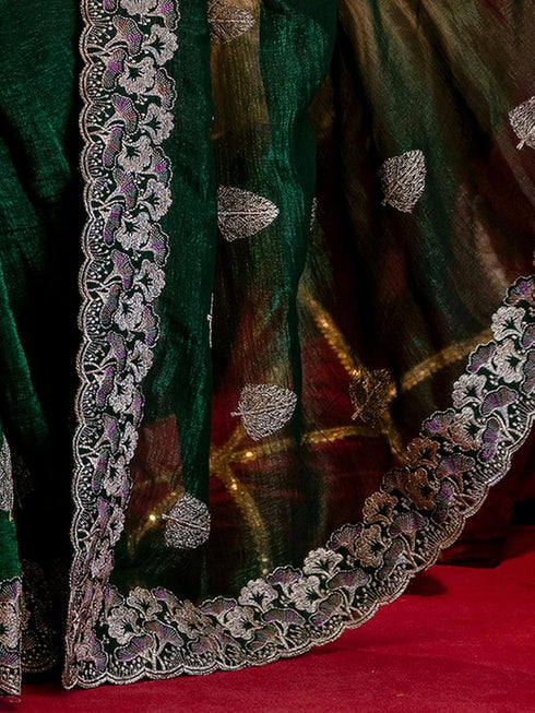 Vasthrlay Scalloped Embroidery Wine Saree
