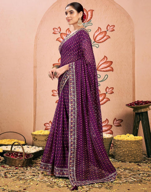 Vasthrlay Bandhani Embroidery Unstitched Rama Green Saree