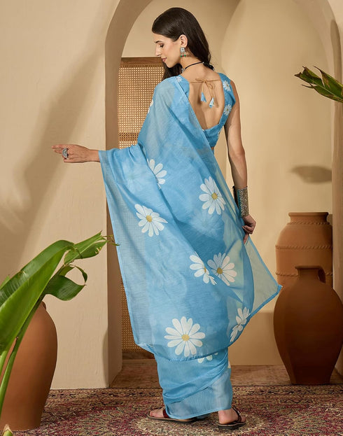Vasthrlay Georgette Printed Unstitched Blue Saree