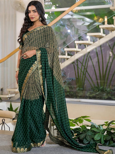 Vasthrlay Georgette Bandhani Unstitched Pink Saree
