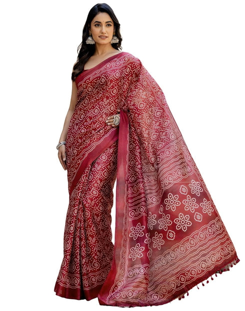 Vasthrlay Bandhani Printed Unstitched Wine Saree