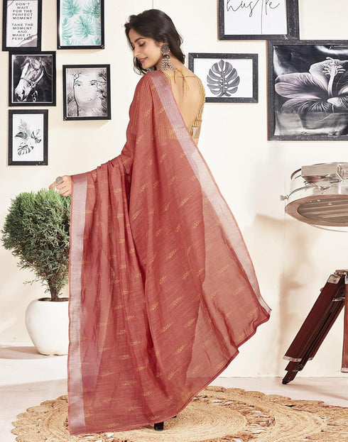 Vasthrlay Printed Striped Unstitched Peach Saree