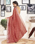 Vasthrlay Printed Striped Unstitched Peach Saree