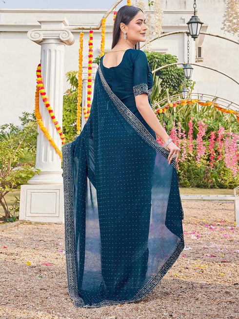 Vasthrlay Georgette Embroidery Dark Saree