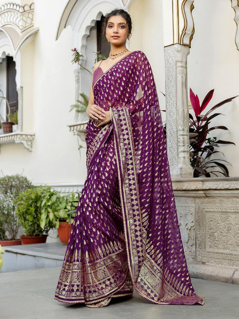 Vasthrlay Georgette Printed Orange Saree
