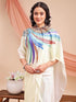 Vasthrlay Printed Kaftan Freehand Off White-Multi Bollywood Satin Saree with Unsticted Blouse Piece