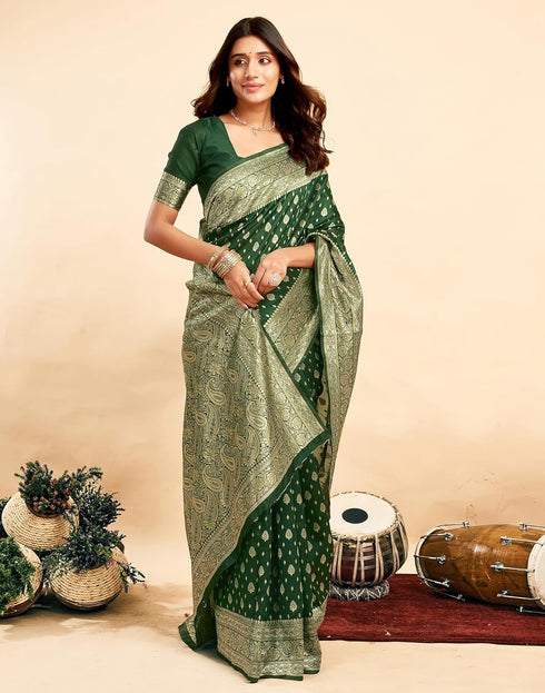 Vasthrlay Kanjivaram Banarasi Wedding Light Green Saree