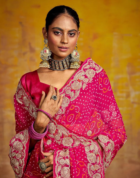 Vasthrlay Georgette Embroidery Unstitched Red Saree