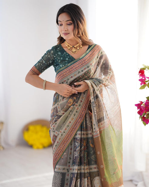 Vasthrlay Handloom Grey Green Traditional Saree
