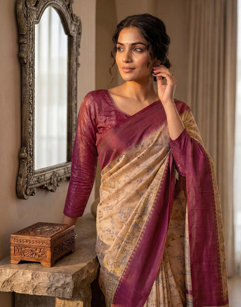 Vasthrlay Womens Printed Unstitched Navy Blue Saree