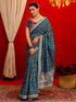 Vasthrlay Printed Bandhani Unstitched Dark Green Saree