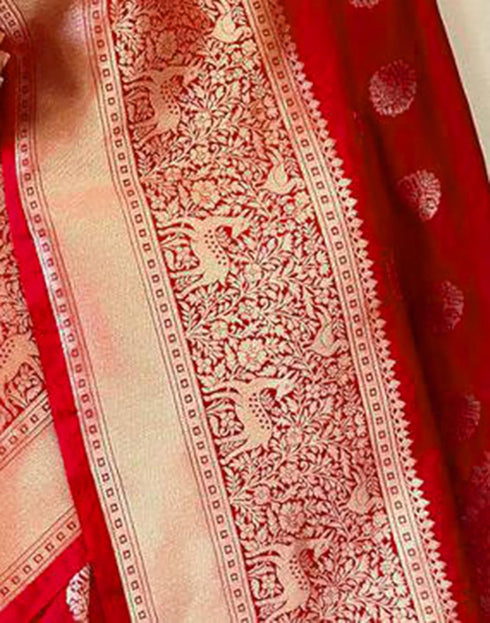 Vasthrlay Kanjivaram Banarasi Wedding Orange Saree