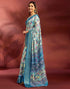 Vasthrlay Printed Jacquard Rama Bluen Saree With Unstitched Blouse Piece