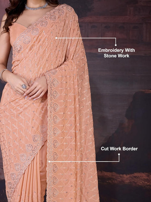 Vasthrlay Embroidery Unstitch Orange Ethnic Wear