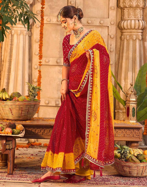 Vasthrlay Georgette Embroidery Unstitched Red Saree