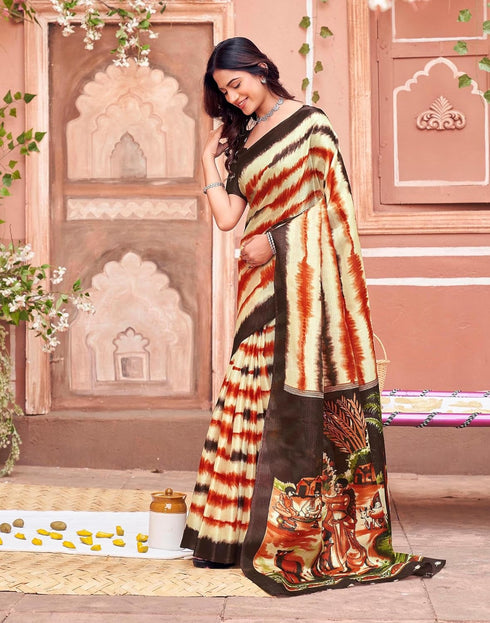 Vasthrlay Womens Abstract Unstitched Off White Saree
