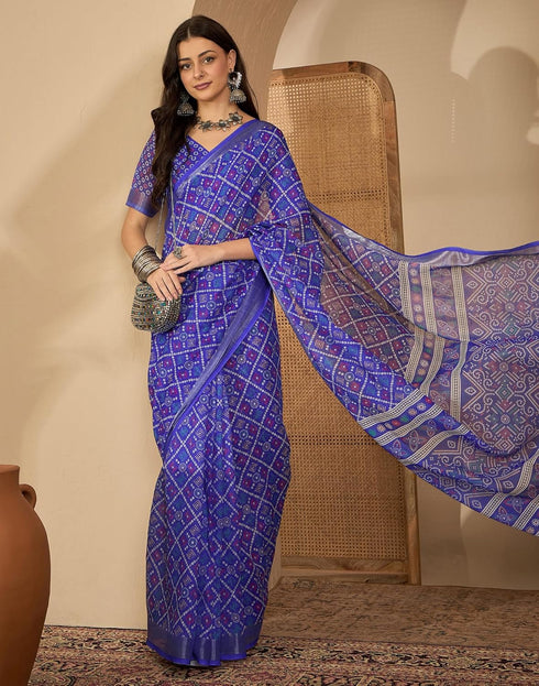 Vasthrlay Womens Printed Unstitched Purple Saree