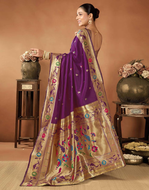 Vasthrlay Womens Paithani Unstitched Dark Green Saree