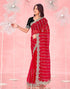 Vasthrlay Embroidery Scalloped Red Saree With Black Unstitched Blouse Piece